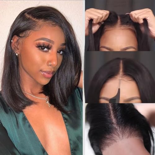Bob Wig Human Hair 5x5 HD Lace Closure Wigs 180% Density Ready To Wear Glueless Bob Wigs for Beginner Pre Plucked Short Bob Wig Brazilian Unprocessed Virgin Human Hair Wig for Black Women