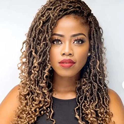 Faux Locs Crochet Hair 10 Inch Ombre Goddess Locs Crochet Hair for Women Soft River Locs Curly Pre Looped Crochet Braids with Curly Ends Boho Hippie Locs Synthetic Hair Extensions(6 packs, 1b/27)