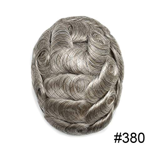 Toupee for men Swiss lace Front Bleached Knots Natural Hairline Mens Toupee Human Hair Replacement Systems Handmade Hairpieces For Men Gray Black Brown Men Hair Units. (7X9"-100% Light to medium Density, 380# Dark Brown with 65% Synthetic Grey) - Image 2