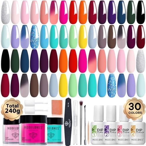 Modelones 42-Piece Dip Powder Nail Kit with 30 Vibrant Colors and Essential Liquids