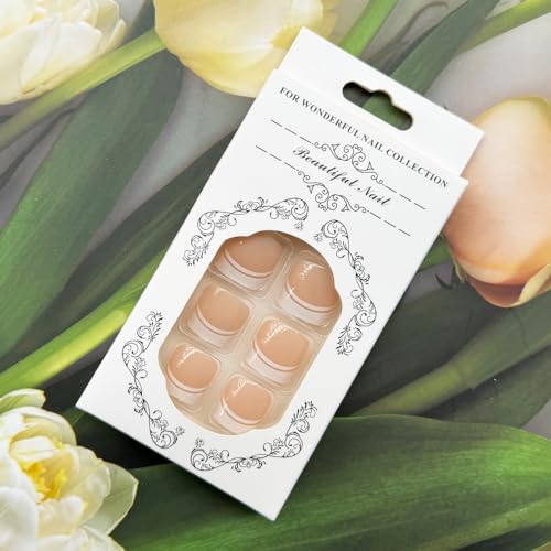 White Press on Toenails Short Square French Tips Fake Toe Nails Glossy Nude Pink Full Cover Acrylic False Toenails with Design Artificial Glue on Toenails for Women and Girls 24Pcs - Image 5
