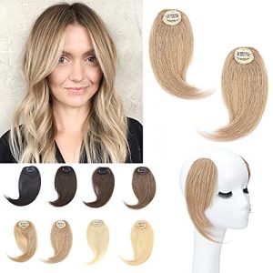 S-noilite Clip in Side Bangs 100% Real Human Hair 2PCS Clip on Hair Bangs Long Side Swept Fringe Hairpieces French Bangs Extension 32g For Women Adding Hair Volume #27 Dark Blonde