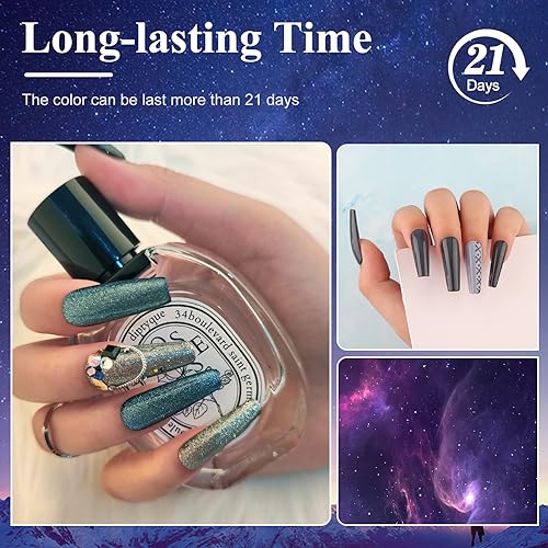 28PCS Nail Gel Polish, Cat Eye Glitter Gel Nail Polish 22 Colors Blue Black Gel Polish Set with 6 Multi-Functional Gels Nail Art Magnet Stick Manicure Set DIY Salon Home Gift for Women - Image 4
