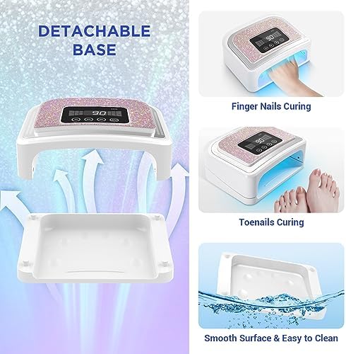 Cordless Nail Lamp, 120W Rechargeable UV Nail Lamp for Gel Nails, LED Nail Lamp with 4 Timer Modes, Gel Nail Light Decorate with Sparkling Nail Rhinestones Diamond - Image 8
