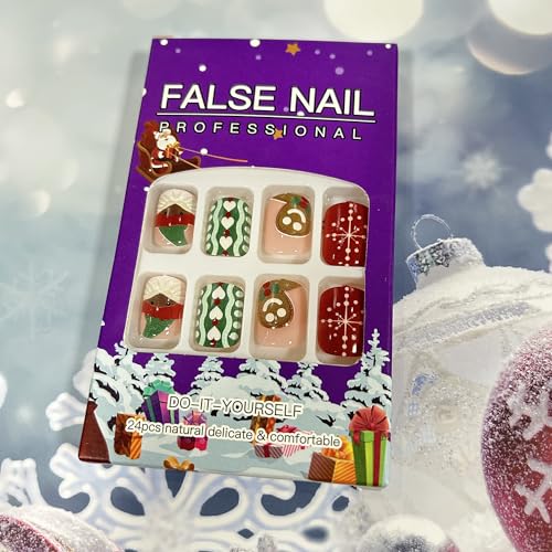 Short Square Acrylic Christmas Press on Nails with Santa Claus Snowflake Design for Women - Image 6