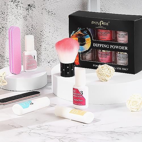 6 Color Nude Glitter Dip Powder Nail Kit with Base, Top Coat, and Application Tools - Image 6
