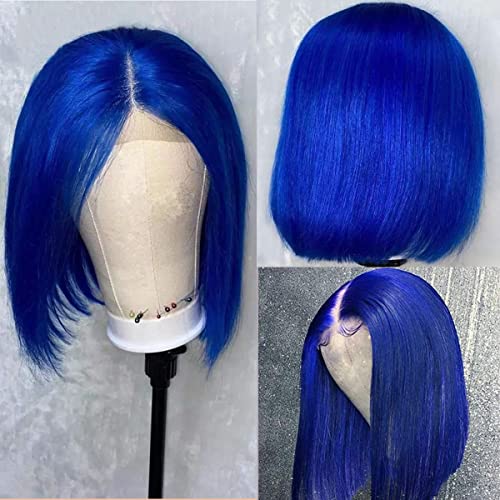 Blue Bob Silky Straight Colored 13x4 Lace Front Wigs Middle Part Pre Plucked Natural Hairline Blunt Cut Wig for Women Can Be Perm Glueless 150% Density Brazilian Remy Human Hair Wigs Pre Plucked Human Hair - Image 2