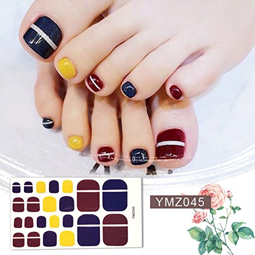 WOKOTO 6 Sheets Toenail Polish Strips Stickers For Women And 1Pc Nail Files Set Red Solid And Strip Color Flower Design Toe Nail Decals Stickers Kit - Image 5