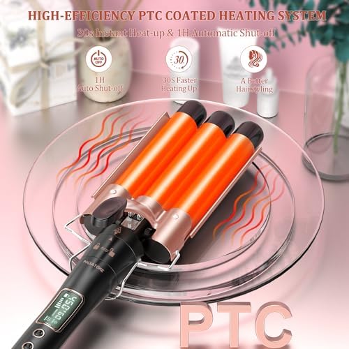 5 in 1 Curling Iron Set, Curling Wand Set with Changeable Attachment Including Triple Barrel Hair Waver 0.35” 0.75” 1” Curling Iron 1.4” Curling Brush and LCD Temperature Display - Image 7