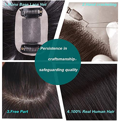 Fully Hand Woven Mono Base Wavy Human Hair Topper 12" Natural Curly Hairpiece 7x10cm Free Part Small Area Top Hair Piece Clip in Topper Hair Extensions for Women Cover Thinning Hair Natural Color - Image 5