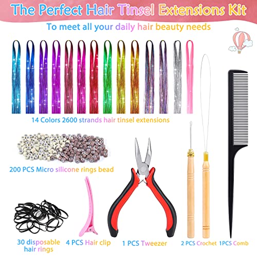 Mckanti 14 Color Hair Tinsel Kit 47 Inch 2800 Strands for Women and Girls - Image 2
