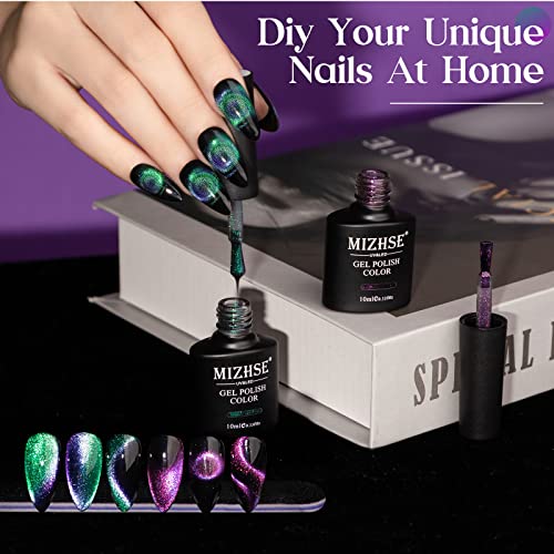 MIZHSE 9D Cat Eye Gel Nail Polish, 2 Colors Cyan and Purple Holographic Galaxy Cateye Magnetic Nail Polish Gel, Magic Cateye Manicure Nail Art Set 10ML - Image 3