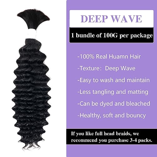 Human Braiding Hair 100g One Bundle/Pack 20 Inch Natural Black Deep Wave Curly Human Hair for Braiding No Weft 100% Unprocessed Brazilian Remy Human Hair for Boho Braids Wet and Wavy - Image 3