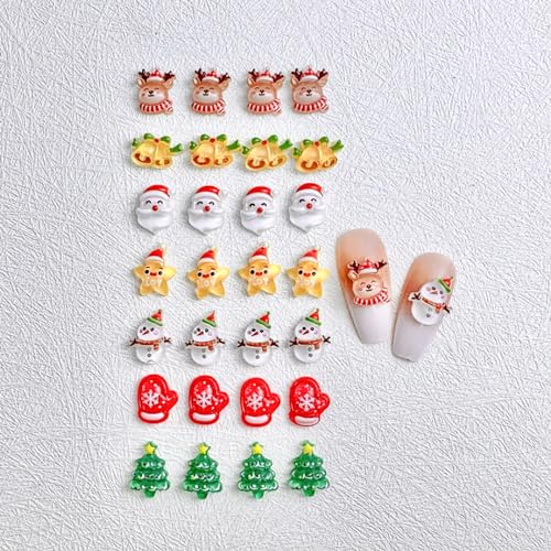 JERCLITY 100 Pieces Christmas Nail Charms for Acrylic Nails Resin Christmas Nail Art Charms Santa Claus Snowman Xmas Tree Reindeer Bell Gloves Star Nail Accessories for Women Girls Christmas Nail Art - Image 7