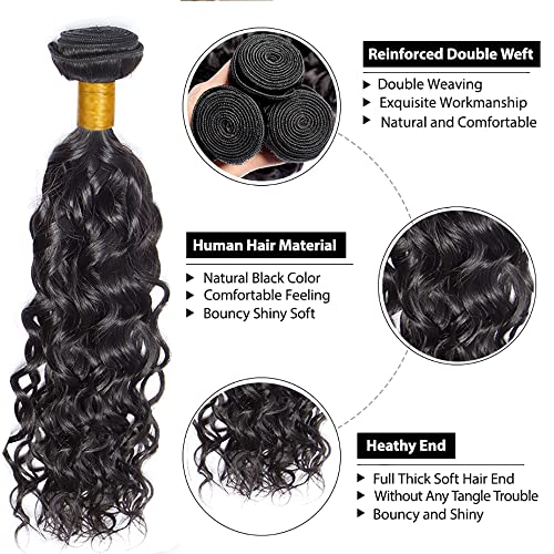 26 28 30 Inch Water Wave Human Hair Bundles Brazilian Unprocessed Virgin Hair 3 Bundles Wet and Wavy Bundles Human Hair Ocean Wavy Bundles Hair Weave Natural Black Color - Image 3