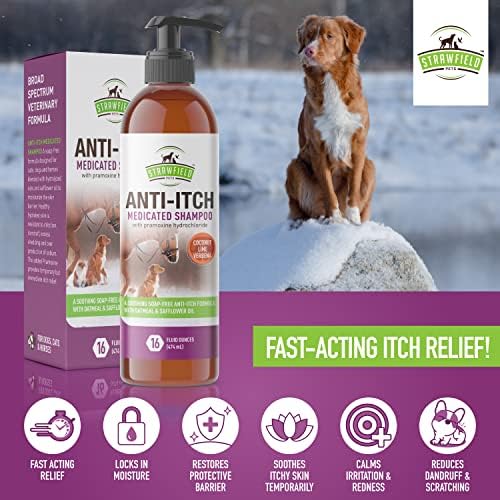 Strawfield Pets' Anti-Itch Hypoallergenic Medicated Dog Shampoo + Pramoxine for Dogs Cats & Horses for Allergies & Dry Itchy Sensitive Skin Relief 16 Fl. Oz / 474 ml - Image 8