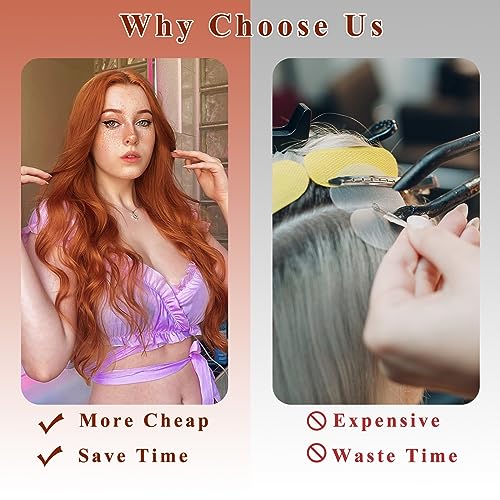 NAYOO 20 Inch Copper Red Long Wavy Clip-In Hair Extensions 4 Piece Thick Set - Image 6