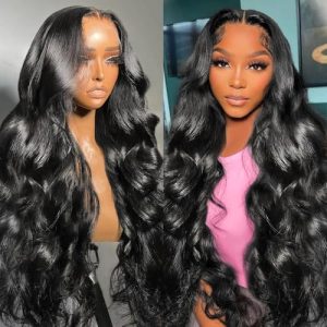 Body Wave Lace Front Wigs Human Hair Pre Plucked 13x4 HD Transparent Lace Frontal Wigs Human Hair 180 Density Glueless Brazilian Virgin Human Hair Wig for Women with Baby Hair Natural Black 26 Inch
