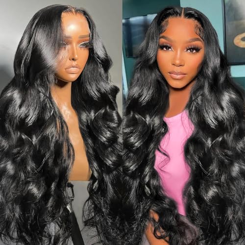 Body Wave Lace Front Wigs Human Hair Pre Plucked 13x4 HD Transparent Lace Frontal Wigs Human Hair 180 Density Glueless Brazilian Virgin Human Hair Wig for Women with Baby Hair Natural Black 26 Inch