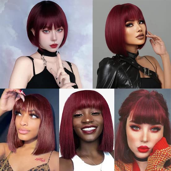 Short Bob Wigs With Bangs Human Hair Wig For Black Women Brazilian None Lace Front Wigs Machine Made Bob Wigs 150% Density 10 Inch. (10 inch, 99J) - Image 6