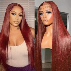 Reddish Brown Lace Front Wigs Human Hair Straight 13x4 HD Transparent Lace Front Wigs Human Hair Pre Plucked for Women 180% Density Auburn Colored Lace Front Wigs Human Hair 24 Inch Glueless