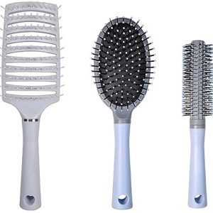 Blue 3-Piece Paddle Hair Brush Set for All Hair Types, Adult and Child Use