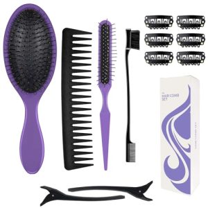 12pcs Wig Brush Comb Set, SOFYE Professional Styling Tool Loop Hairbrush Wide-Tooth Comb Edge Brush Hair Clips for Synthetic Wigs, Hair Extensions & Human Hair (Purple)