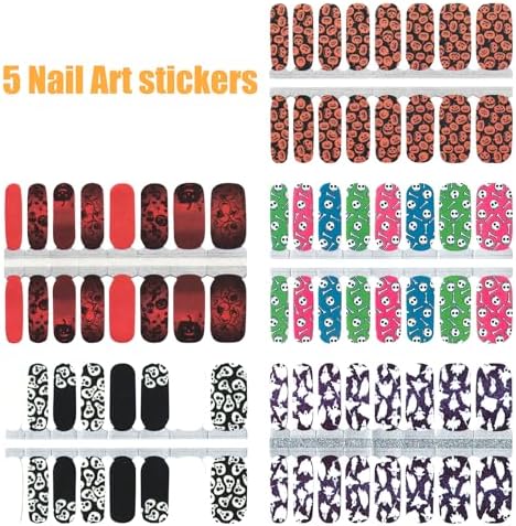 WOKOTO Halloween Nail Polish Stickers Full Wraps 5 Sheets for Short Nails with File - Image 6