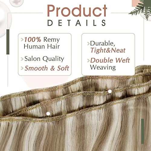 RUNATURE 22 Inch Ash Brown Platinum Blonde Human Hair Extensions Double Weft 100g - Image 3