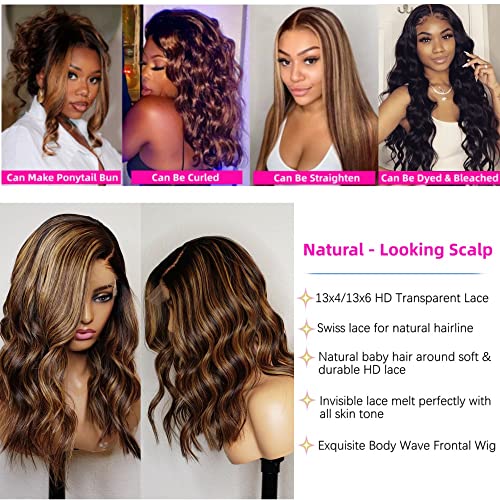 FENJUN Ombre Brown Blonde Human Hair Wigs 1B/33#/30# Highlight Color 20 Inch Brazilian Virgin Hair Body Wave 13x6 Lace Front Wigs Human Hair Pre plucked with Baby Hair Wet and Wavy Wigs for Women - Image 4