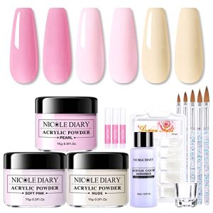 NICOLE DIARY 3 Nude Pink Acrylic Powder Set with Liquid Monomer for Nail Art