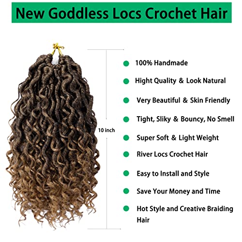 Faux Locs Crochet Hair 10 Inch Ombre Goddess Locs Crochet Hair for Women Soft River Locs Curly Pre Looped Crochet Braids with Curly Ends Boho Hippie Locs Synthetic Hair Extensions(6 packs, 1b/27) - Image 3