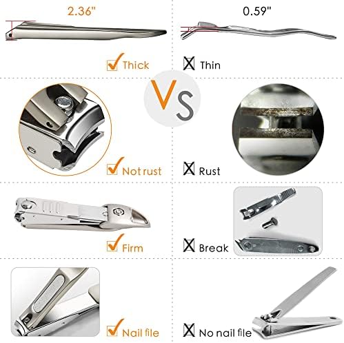 Heavy Duty Nail Clippers for Thick Fingernails Toenails, Professional Nail Cutter with Catcher, Sharp and Durable Nail Care Grooming Kit for Men Women Seniors (Nickel Color) - Image 6