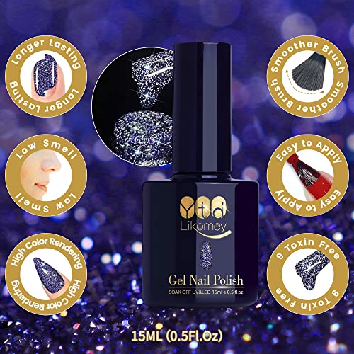 YTD Likomey Reflective Glitter Gel Nail Polish,15ml Galaxy Colorful Navy Blue Flash Diamond Shimmer Gel,Super Sparkly Shiny Manicure UV Gel Varnish - Image 6