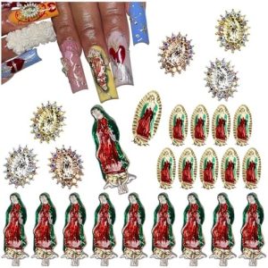 3D Virgin Mary Nail Charms for Acrylic Nails,26PCS Colored Guadalupe Nail Gems Metal Nail Decorations,Religious Nail Rhinestones Accessories Nail Jewels for Nail Art Supplies Manicure Craft DIY