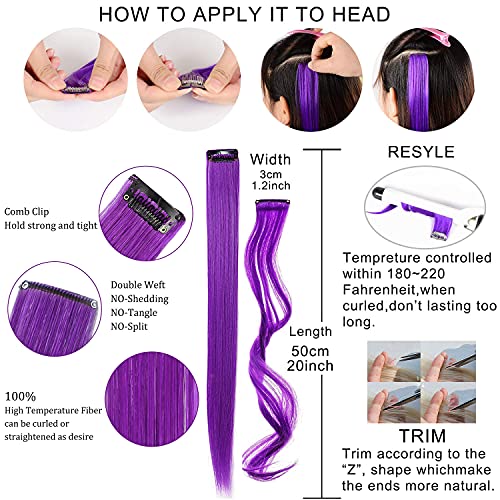 Blue&Purple&Lavender&Light Purple Wig Pieces Colorful Party Highlights Clip in Coloured Hair Extensions Multicolors Straight Synthetic Hairpieces for Women Kids Girls - Image 4