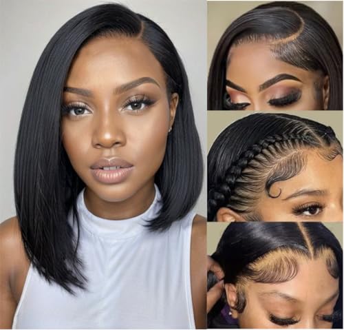 Bob Wig Human Hair Glueless wigs Human Hair Pre Plucked Human Hair Wig Lace Front Wigs Human Hair 13x4 150% Density 12inch Human Hair Wigs for Black Women