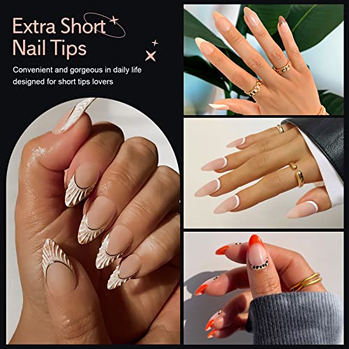 X&D Short Nail Tips Pre-buff PMMA Ultra Thin False Nails, 240pcs Soft Gel Full Cover Fake Almond Nail Tips Soak Off X Gel Nail Extensions in 12 sizes - Image 5