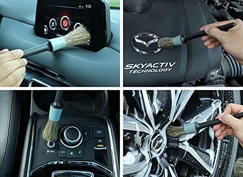 TAKAVU 12-Piece Natural Boar Hair Car Detailing Brush Set with Microfiber Towel Included - Image 6