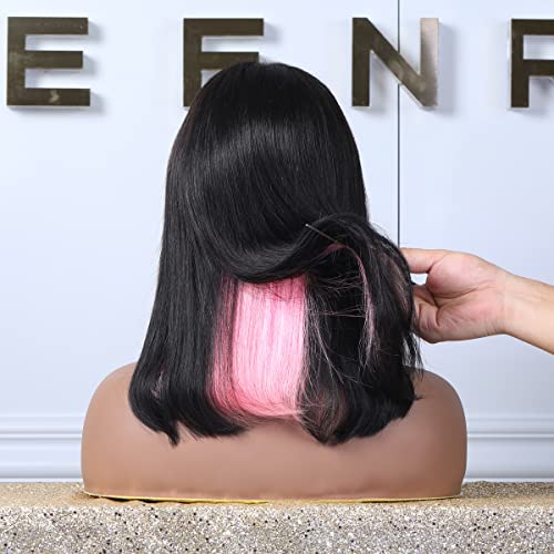 HD Lace Front Wig Ombre Highlight HD Transparent Lace Bob Wigs Human Hair 150% Density (Pink, 10 Inch) - Image 4