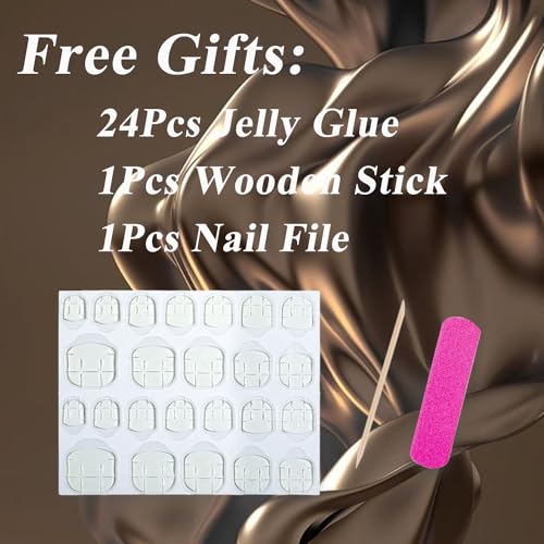 Black French Tip Press on Nails Medium Almond Fake Nails Glossy Full Cover Acrylic Nails with Gold Foil Designs Nude Pink Stiletto False Nails Full Cover Glue on Nails for Women Girls 24Pcs - Image 7