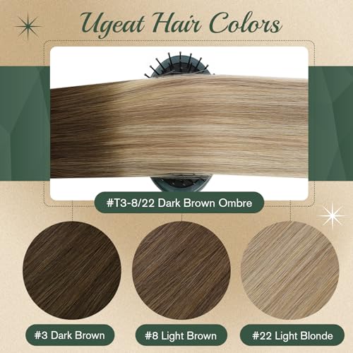 Ugeat 18 Inch Ombre Clip-In Human Hair Extensions Dark Brown to Ash Blonde Balayage 7pc Set 120g - Image 6