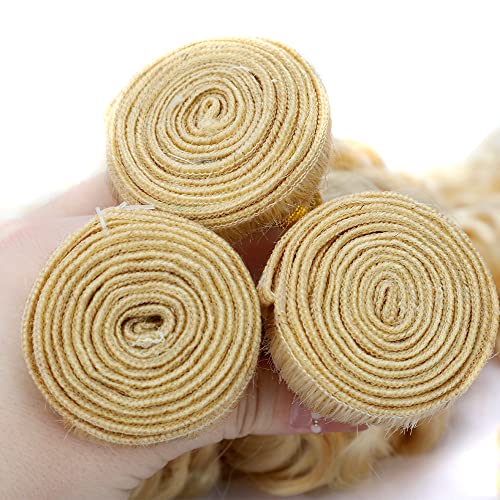 P27/613 Human Hair Bundles Blonde Human Hair Bundles 16 inch 613 Kinky Curly Human Hair Bundles Two Tone Honey Blonde Mixed With Blonde Bundle Human Hair Weave - Image 3