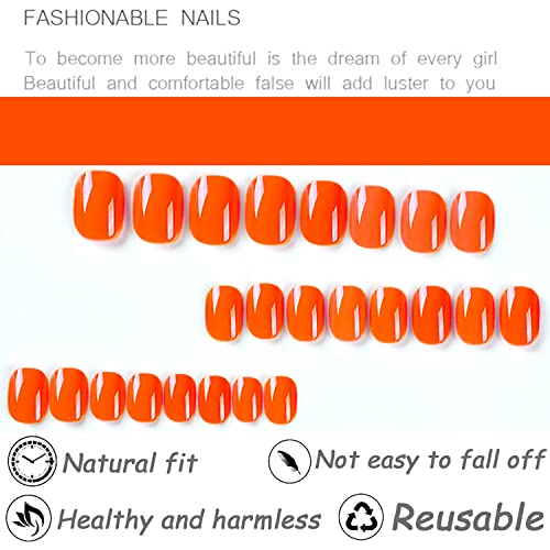 Square Press on Nails Short Fake Nails Full Cover Glue on Nails Glossy Heatwave Orange Acrylic Nails 24 Pcs 12 Size Press-On Spring Summer Fake False Gel Nails Manicure Set for Women Girls,• Savanna • - Image 5