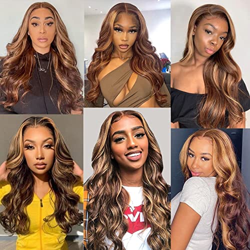 Highlight Ombre Lace Front Wig Human Hair Pre Plucked 13x4 HD Honey Blonde Lace Frontal Wigs with Baby Hair 150% Density Colored Body Wave Human Hair Wigs for Women 22 Inch - Image 6