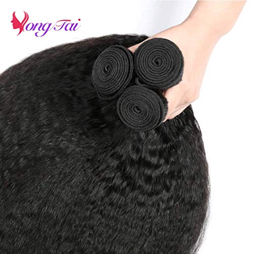 Kinky Straight Hair 3 Bundles 12 12 12 Inch Yaki Human Hair Weave Unprocessed Brazilian Virgin Kinky Straight Bundles Sew in Hair Extensions 1 B Color - Image 5