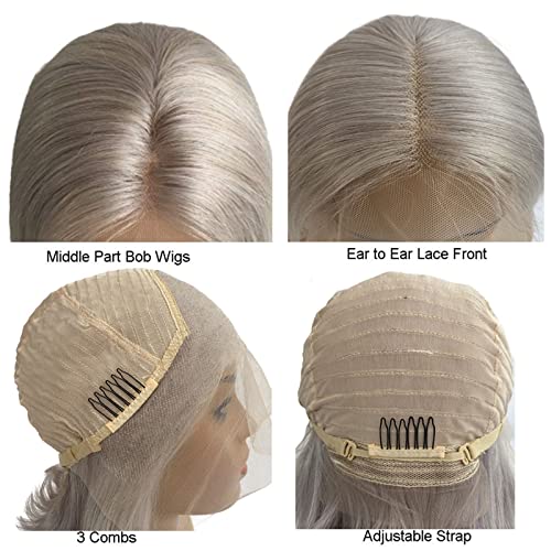Short Bob Wigs Human Hair for Women, 13x4 HD Lace Front Bob Wigs 180% Density Straight Bob HD Lace Wigs, Free Part Remy Virgin Hair Transparent Lace Wigs(8 Inch,Grey) - Image 4