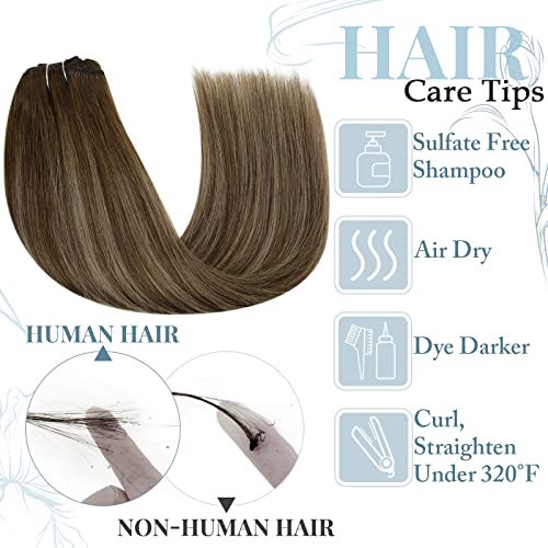 RUNATURE 20 Inch 120g Medium Brown Balayage Clip-in Human Hair Extensions 7Pcs - Image 6
