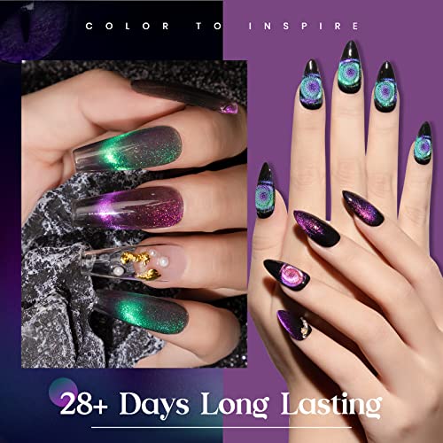 MIZHSE 9D Cat Eye Gel Nail Polish, 2 Colors Cyan and Purple Holographic Galaxy Cateye Magnetic Nail Polish Gel, Magic Cateye Manicure Nail Art Set 10ML - Image 4