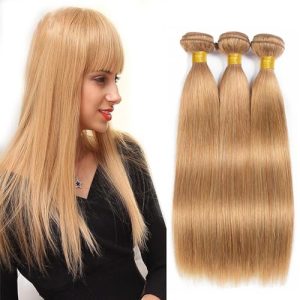 Color 27 Honey Blonde Bundles Human Hair Honey Blonde Straight Bundles 22 24 26 inch Soft and Shiny Blonde Human Hair Bundles Double Weft Brazilian Virgin Hair Extensions